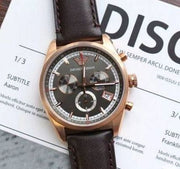 Emporio Armani Chronograph Gray Dial Brown Leather Strap Watch For Men - AR6043