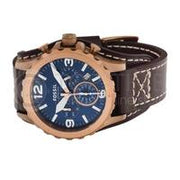 Fossil Nate Chronograph Blue Dial Brown Leather Strap Watch for Men - JR1505