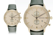 Emporio Armani Chronograph Champagne Dial Green Leather Strap Watch For Men - AR1722