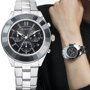Swarovski Octea Lux Sport Chronograph Black Dial Silver Steel Strap Watch for Women - 5610520