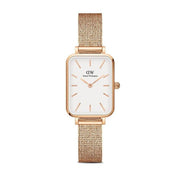 Daniel Wellington Quadro Pressed Melrose White Dial Rose Gold Mesh Strap Watch For Women - DW00100465