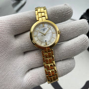 Tissot Flamingo Mother of Pearl White Dial Gold Steel Strap Watch For Women - T094.210.33.111.00