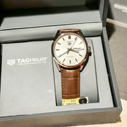 Tag Heuer Carrera Calibre 5 Automatic White Dial Brown Leather Strap Watch for Men - WAR201B.FC6291