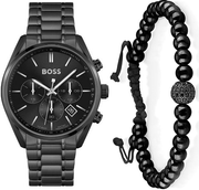 Hugo Boss Champion Chronograph Black Dial Black Steel Strap Watch for Men - 1513960