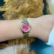 Michael Kors Lexington Quartz Pink Dial Gold Steel Strap Watch For Women - MK3270