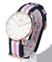 Daniel Wellington Classic South Hampton White Dial Two Tone Nylon Strap Watch For Women - DW00100034