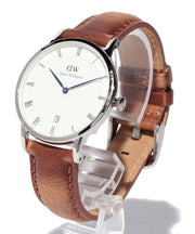 Daniel Wellington Dapper Durham Analog White Dial Brown Leather Strap Watch For Women - DW00100114