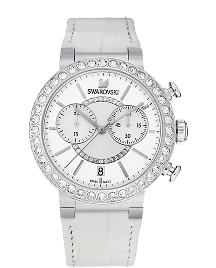 Swarovski Citra Sphere Chronograph White Dial White Leather Strap Watch for Women - 5027127