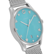 Gucci G-Timeless Turquiose Mother of Pearl Dial Silver Mesh Bracelet Watch For Women - YA1264039