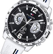 Tommy Hilfiger Multifunction Black Dial White Rubber Strap Watch for Men - 1791475
