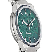 Salvatore Ferragamo Sapphire Chrono Green Dial Silver Steel Strap Watch for Men - SFME00421