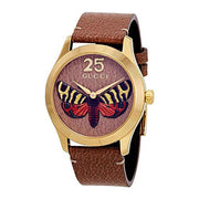 Gucci G Timeless Butterfly Brown Dial Brown Leather Strap Watch For Women - YA1264063