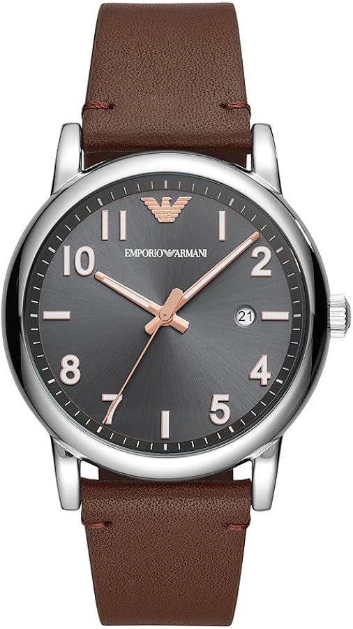 Emporio Armani Luigi Quartz Grey Dial Brown Leather Strap Watch For Men - AR11175