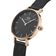 Daniel Wellington Classic Petite Pressed Ashfield Black Dial Black Mesh Bracelet Watch For Women - DW00100441