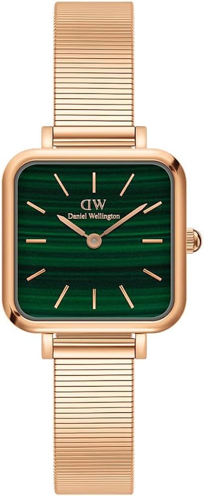Daniel Wellington Quadro Studio Green Dial Rose Gold Mesh Strap Watch For Women - DW00100520