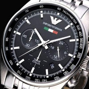 Emporio Armani Team Italia Chronograph Black Dial Silver Steel Strap Watch For Men - AR5983