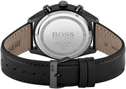 Hugo Boss Champion Chronograph Black Dial Black Leather Strap Watch for Men - 1513880