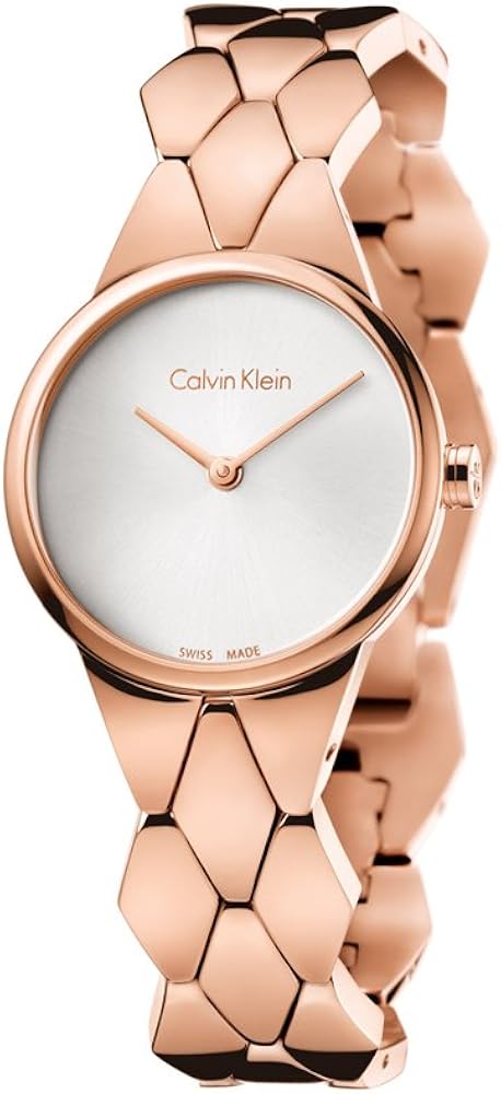 Calvin Klein Snake Silver Dial Rose Gold Steel Strap Watch For Women - K6E23646