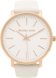 Michael Kors Pyper Quartz White Dial White Leather Strap Watch For Women - MK2800