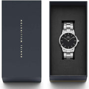 Daniel Wellington Iconic Link Black Dial Silver Steel Strap Watch for Women - DW00100204