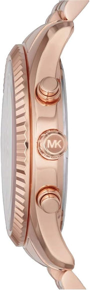 Michael Kors Lexington Chronograph White Dial Rose Gold Steel Strap Watch For Women - MK8313