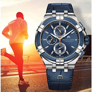 Maurice Lacroix Aikon Chronograph Blue Dial Blue Leather Strap Watch For Men - AI1018-SS001-432-4