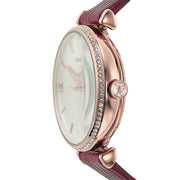 Emporio Armani Meccanico Automatic Silver Dial Red Leather Strap Watch For Women - AR60044