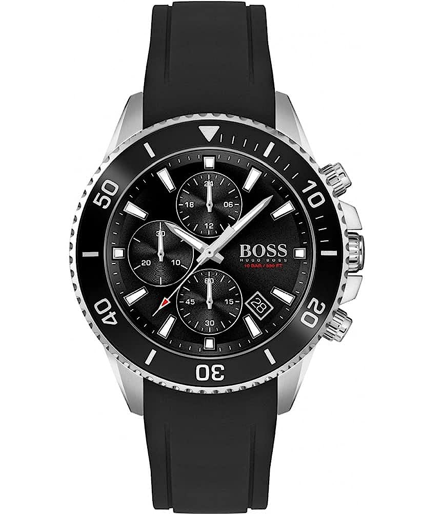 Hugo Boss Admiral Chronograph Black Dial Black Silicone Strap Watch for Men - 1513912