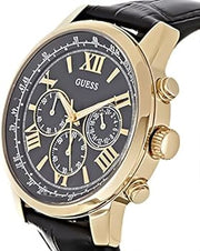 Guess Horizon Chronograph Quartz Black Dial Black Leather Strap Watch For Men - W0380G7
