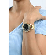 Guess Sparkler Diamonds Black Dial Gold Steel Strap Watch for Women - GW0111L2