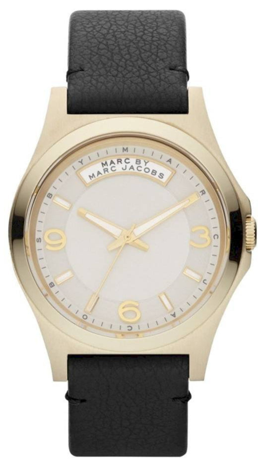 Marc Jacobs Baby Dave Gold Dial Black Leather Strap Watch for Women - MBM1264