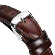 Daniel Wellington Dapper Bristol White Dial Brown Leather Strap Watch For Women - DW00100090