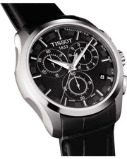 Tissot T Classic Couturier Chronograph Black Dial Black Leather Strap Watch For Men - T035.617.16.051.00