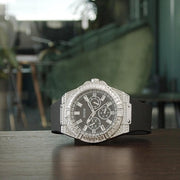 Guess Baguette Crystals Black Dial Black Silicone Strap Watch For Men - GW0208G1