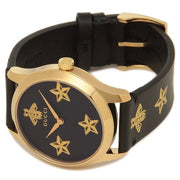Gucci G Timeless Bee Motif Black Dial Black Leather Strap Watch For Women - YA1264055