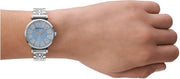 Emporio Armani Gianni T-Bar Quartz Blue Dial Silver Steel Strap Watch For Women - AR11594