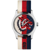 Gucci G Timeless Quartz White Red Blue Dial Multicolored NATO Strap Watch For Men - YA1264059