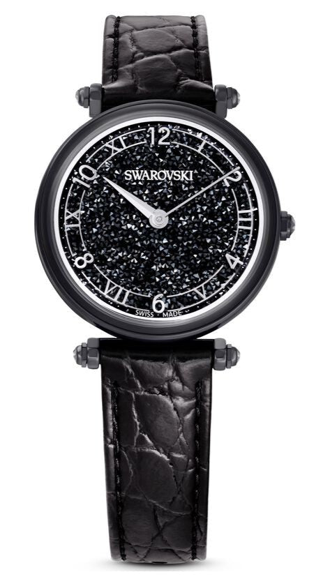 Swarovski Crystalline Wonder Black Dial Black Leather Strap Watch for Women - 5664311