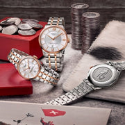 Tissot Chemin Des Tourelles Powermatic 80 Helvetic Price Lady Silver Dial Two Tone Steel Strap Watch For Women - T099.207.22.118.01