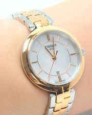 Tissot Flamingo Mother of Pearl White Dial Two Tone Steel Strap Watch For Women - T094.210.22.111.01