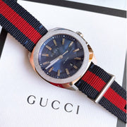 Gucci GG2570 Quartz Blue Dial Blue & Red Nylon Strap Watch For Men - YA142304