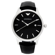 Emporio Armani Lambda Classic Quartz Black Dial Black Leather Strap Watch For Men - AR11020