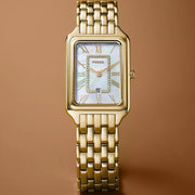 Fossil Raquel Three Hand Mother of Pearl Dial Gold Steel Strap Watch For Women - ES5304
