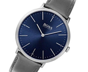 Hugo Boss Horizon Blue Dial Grey Leather Strap Watch for Men - 1513539