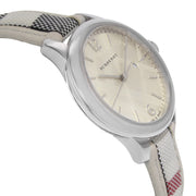 Burberry The Classic Guilloche Silver Dial Grey Leather Strap Watch for Women - BU10113