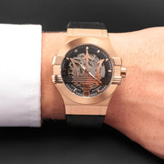 Maserati Potenza Automatic Skeleton Black Dial Black Leather Strap Watch For Men - R8821108039