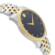 Movado Museum Classic Diamonds Black Dial Two Tone Steel Strap Watch For Men - 0606879