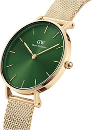 Daniel Wellington Petite Emerald Green Dial Gold Mesh Strap Watch For Women - DW00100479