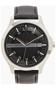 Armani Exchange Hampton Chronograph Black Dial Black Leather Strap Watch For Men - AX2101