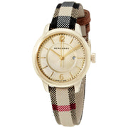 Burberry Classic Champagne Gold Dial Horseferry Leather Strap Watch for Women - BU10104